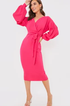 Best In the Style Scuba Bardot Belted Dress Pink