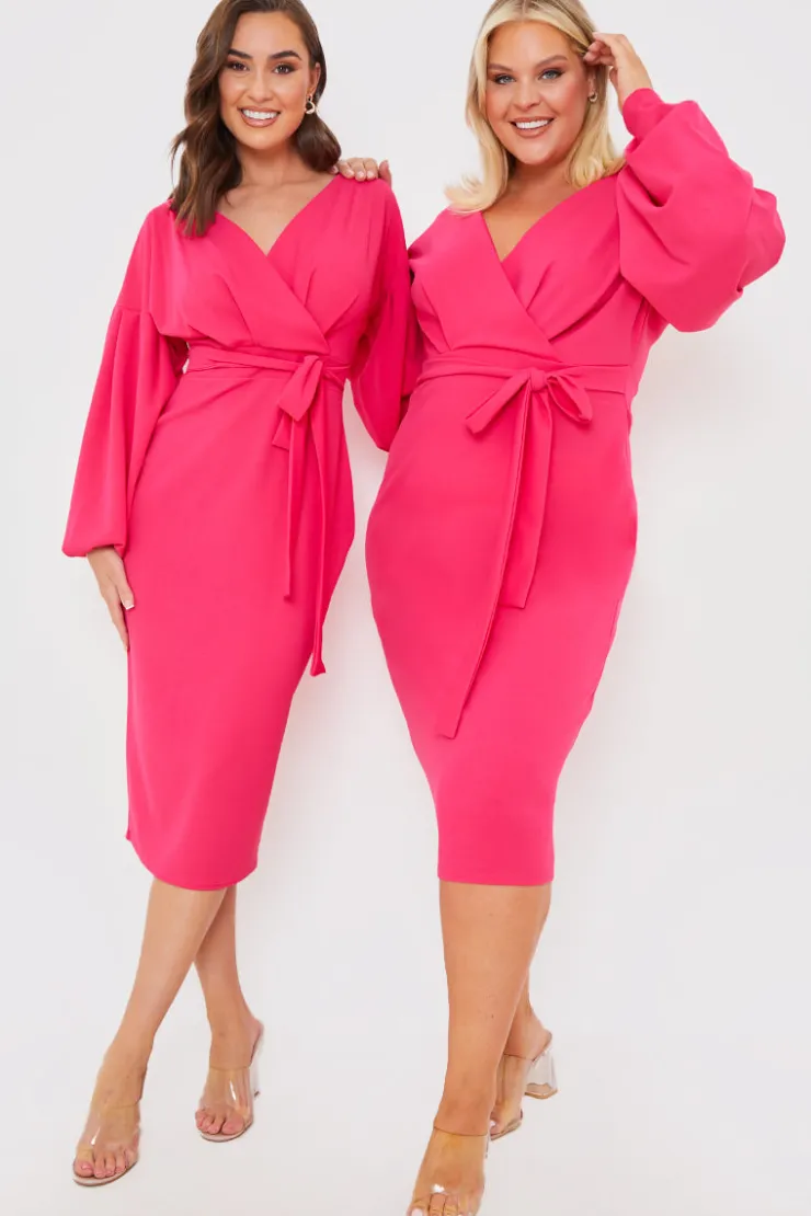 Best In the Style Scuba Bardot Belted Dress Pink