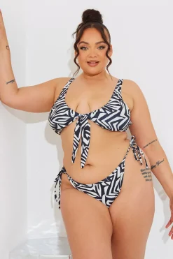 Hot In The Style Sculpt and Control Abstract Print Tie Side Bikini Bottoms Monochrome