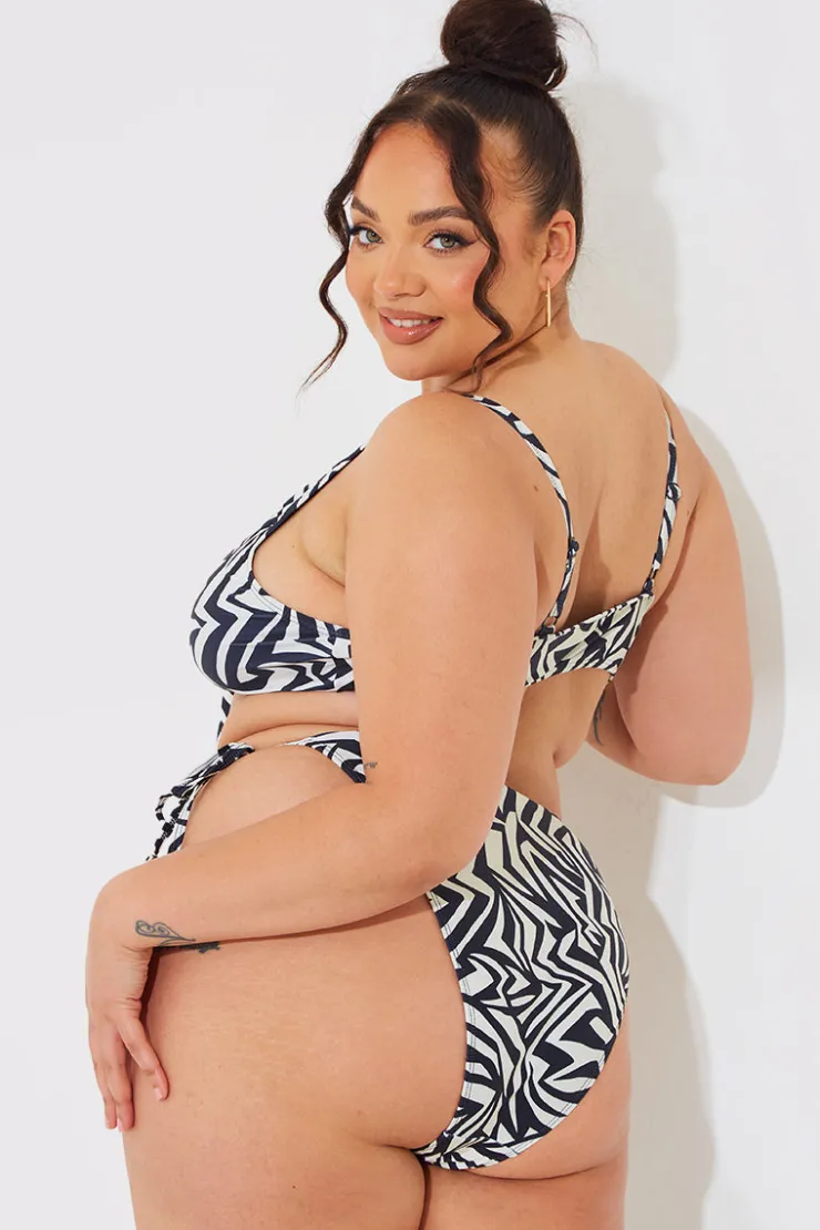 Hot In The Style Sculpt and Control Abstract Print Tie Side Bikini Bottoms Monochrome
