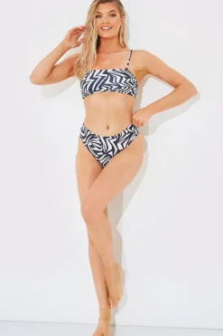 In The Style Sculpt and Control Abstract Print Bandeau Bikini Top Monochrome