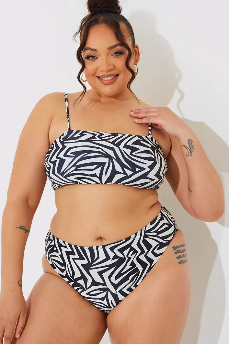 In The Style Sculpt and Control Abstract Print Bandeau Bikini Top Monochrome