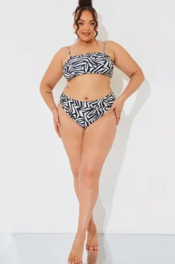 In The Style Sculpt and Control Abstract Print Bandeau Bikini Top Monochrome