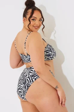 In The Style Sculpt and Control Abstract Print Bandeau Bikini Top Monochrome