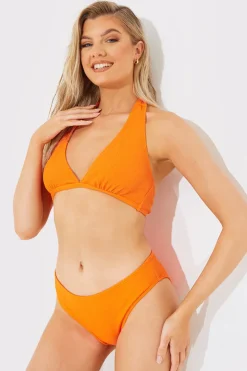 Clearance In The Style Sculpt and Control Crinkle Halterneck Bikini Top Orange