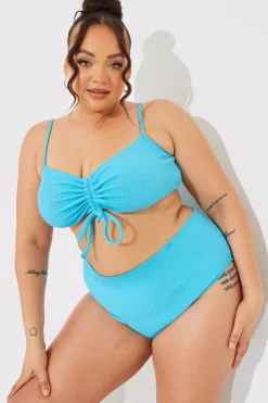 Clearance In The Style Sculpt and Control Crinkle Ruched Front Bikini Top Blue