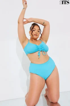 Clearance In The Style Sculpt and Control Crinkle Ruched Front Bikini Top Blue