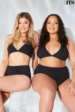 Best Fits Sculpt and Control Crinkle Wrap Front Halter Bikini Top Black