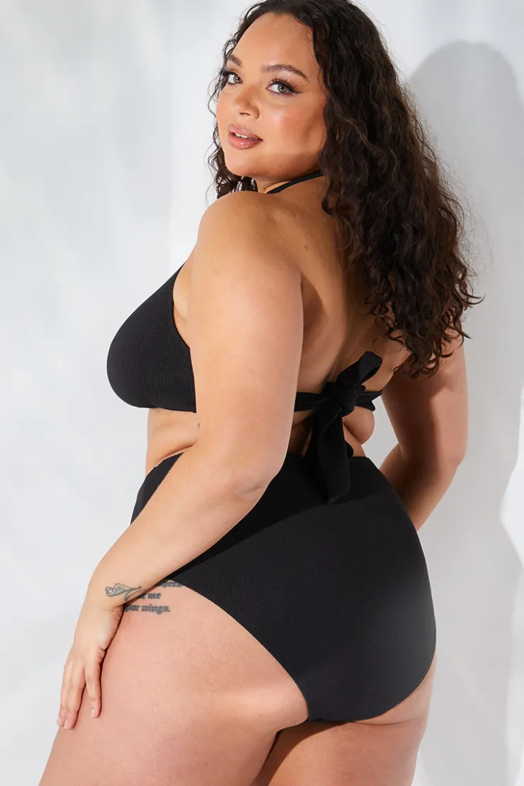 Best Fits Sculpt and Control Crinkle Wrap Front Halter Bikini Top Black
