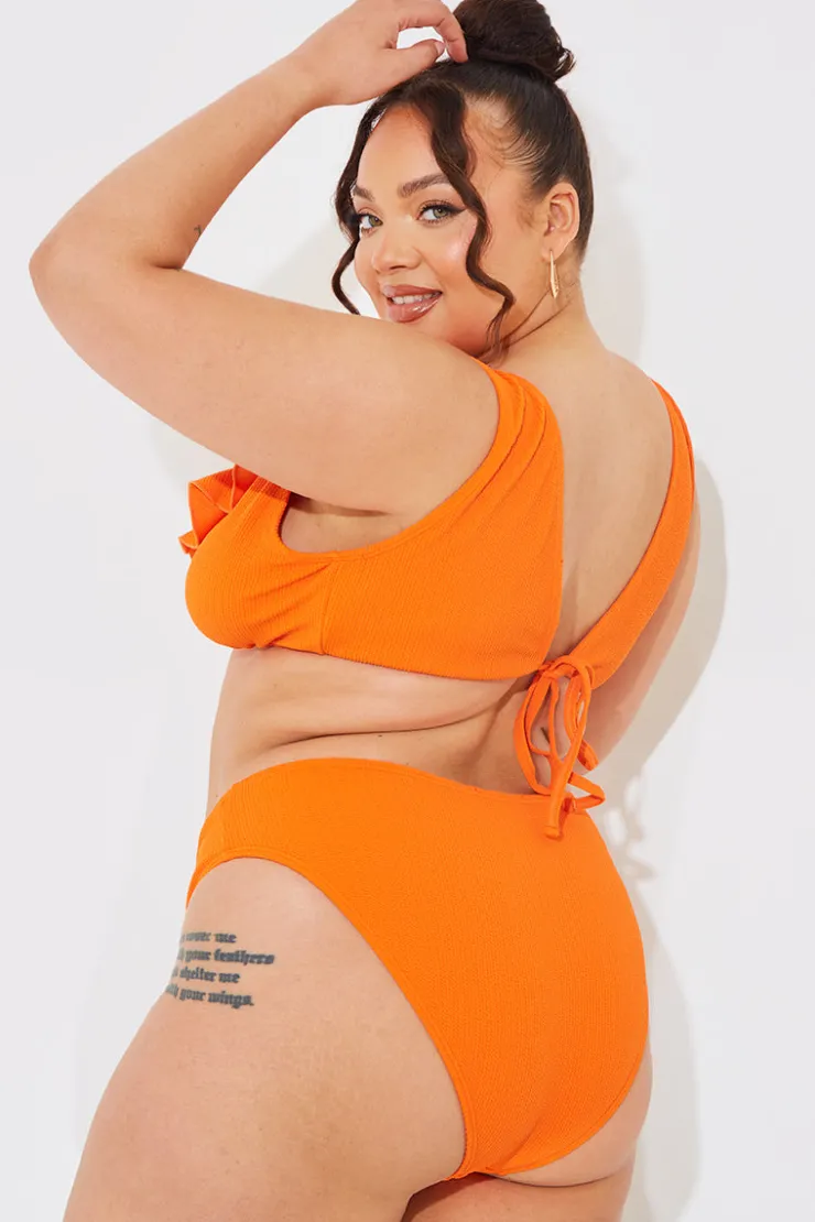 Clearance In The Style Sculpt and Control Crinkle Frill Bikini Top Orange