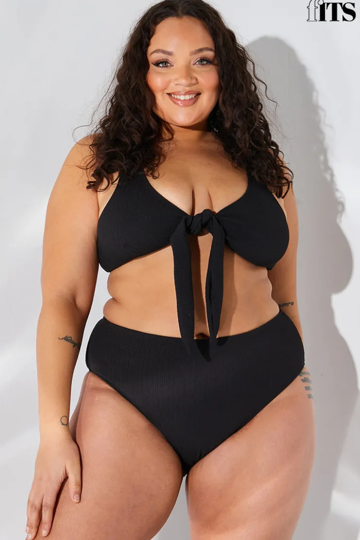 Discount Fits Sculpt and Control Crinkle High Waisted High Leg Bikini Brief Black