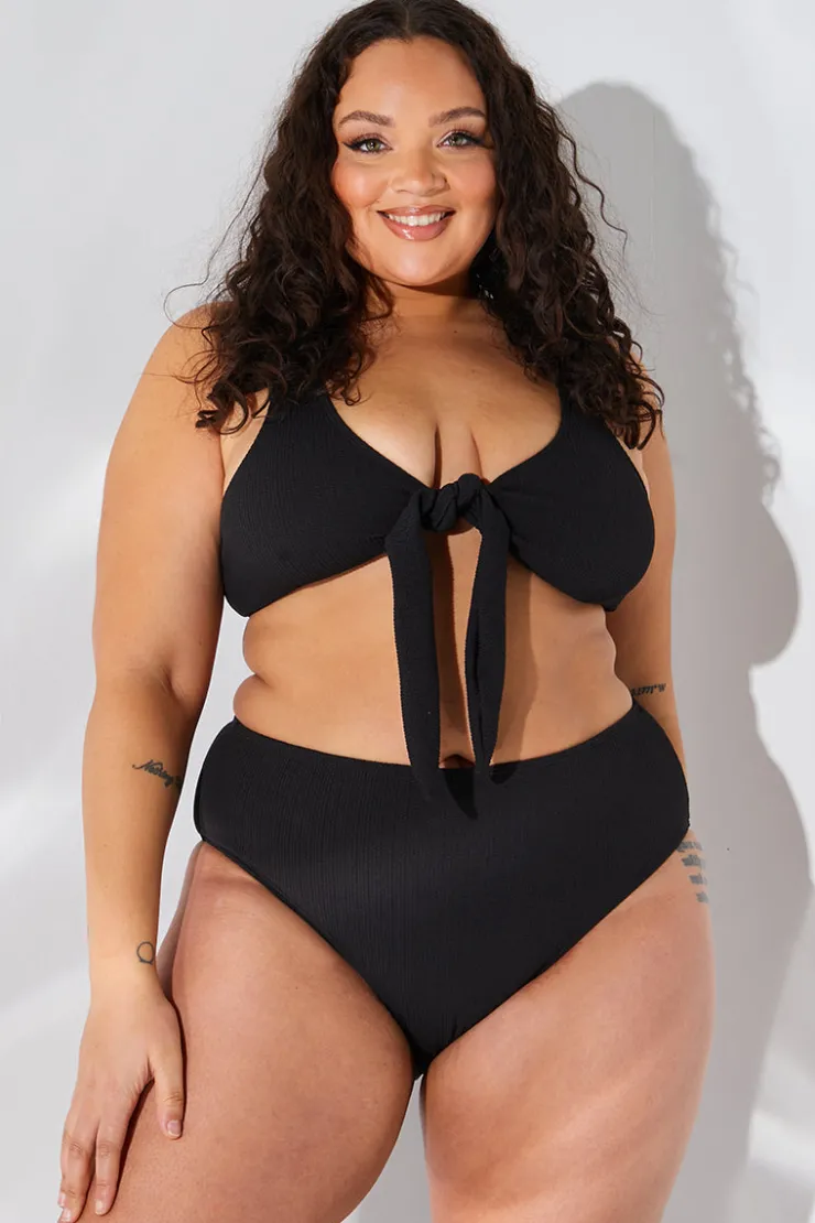 Discount Fits Sculpt and Control Crinkle High Waisted High Leg Bikini Brief Black