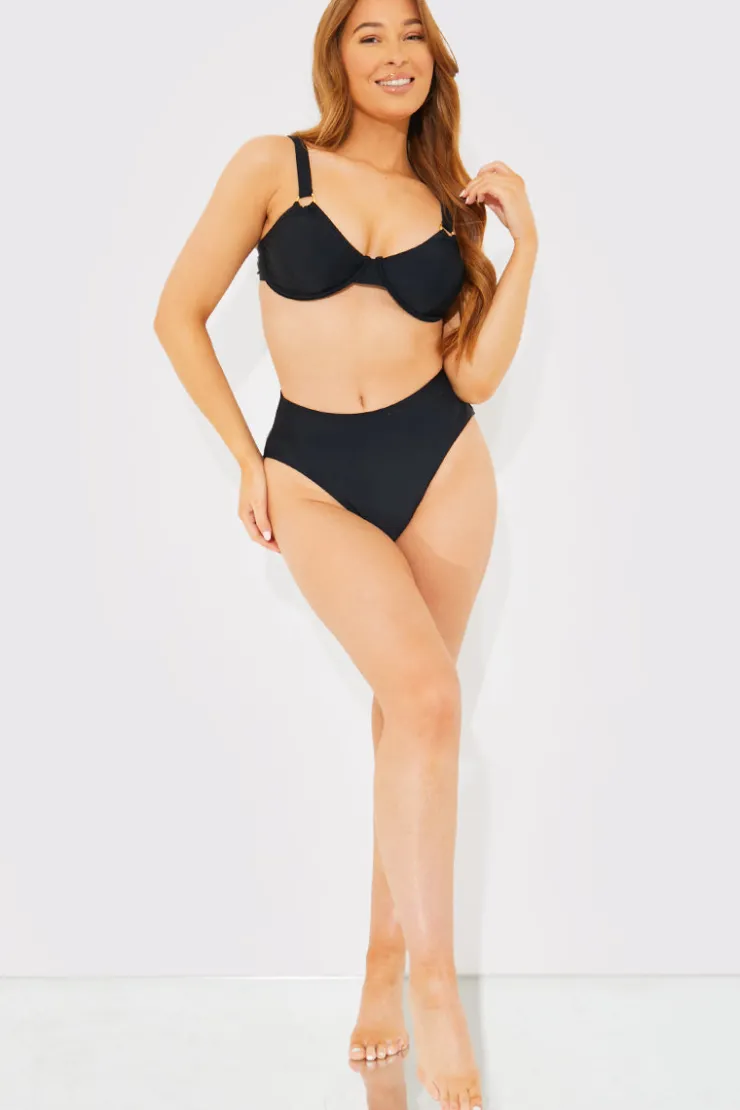 New In The Style Sculpt And Control High Waist High Leg Bikini Bottom Black