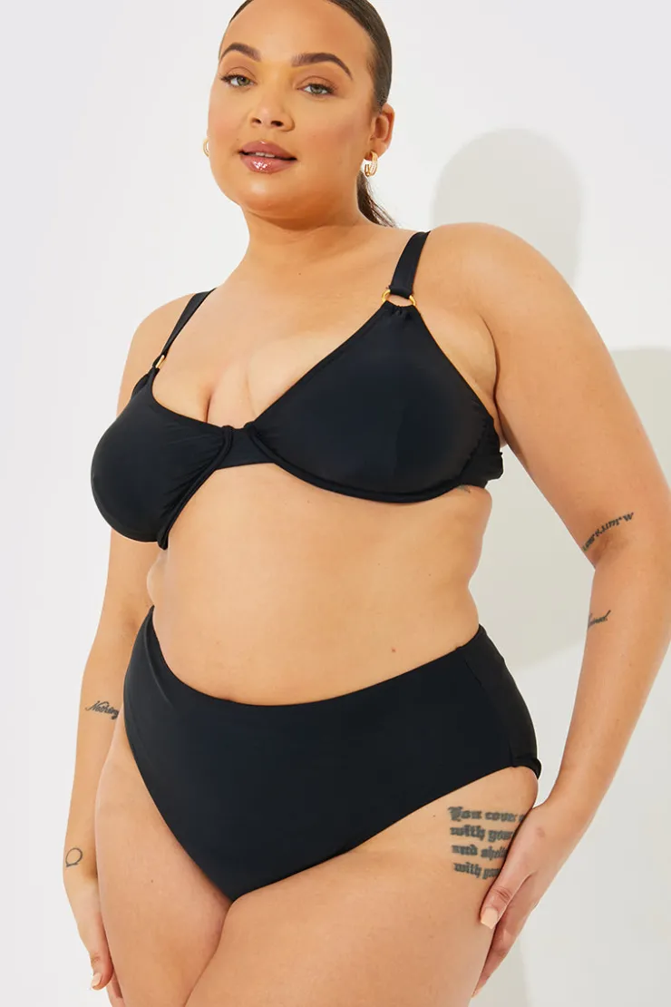 New In The Style Sculpt And Control High Waist High Leg Bikini Bottom Black