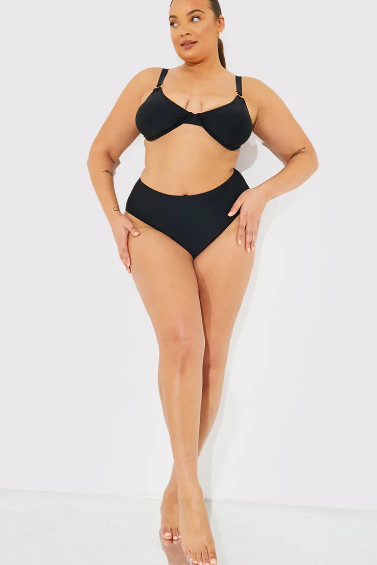 New In The Style Sculpt And Control High Waist High Leg Bikini Bottom Black