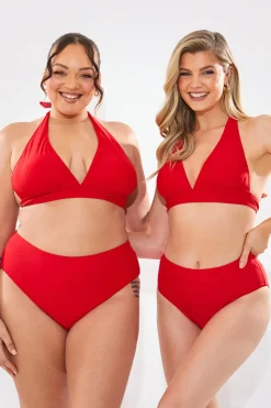 Online In The Style Sculpt And Control High Waist High Leg Bikini Bottom Red