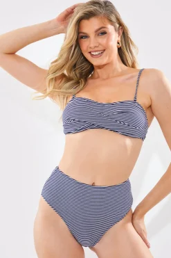 In The Style Sculpt And Control Stripe Waisted Full Coverage Bikini Bottom Blue