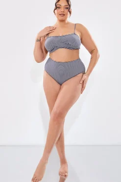 In The Style Sculpt And Control Stripe Waisted Full Coverage Bikini Bottom Blue