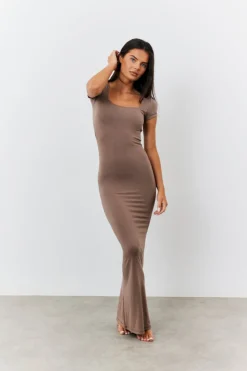 Outlet Fits Sculpting Cap Sleeve Maxi Dress Mocha