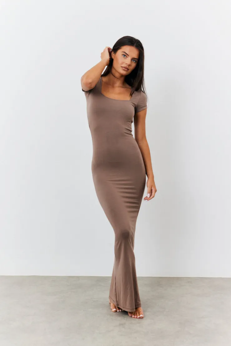 Outlet Fits Sculpting Cap Sleeve Maxi Dress Mocha