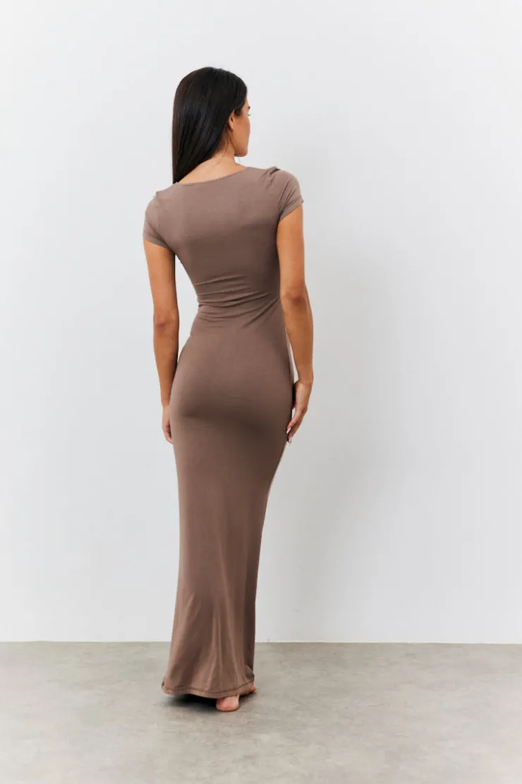 Outlet Fits Sculpting Cap Sleeve Maxi Dress Mocha