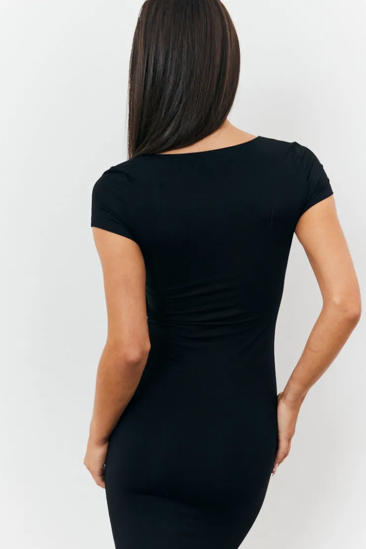 Hot Fits Sculpting Cap Sleeve Maxi Dress Black