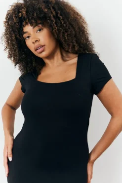Hot Fits Sculpting Cap Sleeve Maxi Dress Black