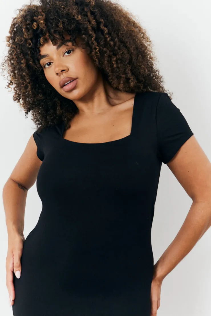 Hot Fits Sculpting Cap Sleeve Maxi Dress Black