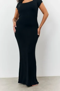 Hot Fits Sculpting Cap Sleeve Maxi Dress Black