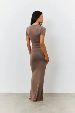 Outlet Fits Sculpting Fold Over Waistband Maxi Skirt Mocha
