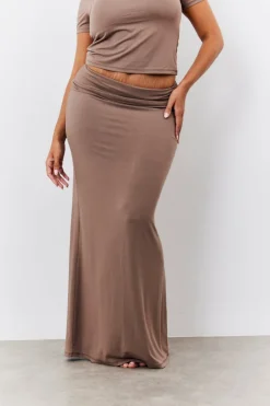 Outlet Fits Sculpting Fold Over Waistband Maxi Skirt Mocha