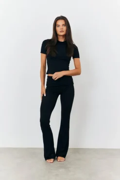 Discount Fits Sculpting Fold Over Waistband Flare Leg Trouser Black