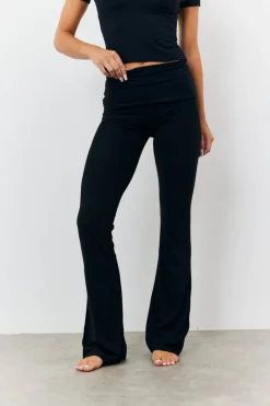 Discount Fits Sculpting Fold Over Waistband Flare Leg Trouser Black