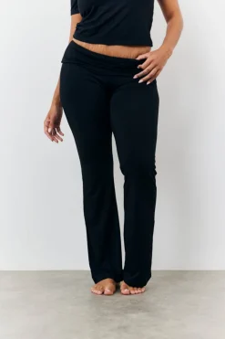 Discount Fits Sculpting Fold Over Waistband Flare Leg Trouser Black