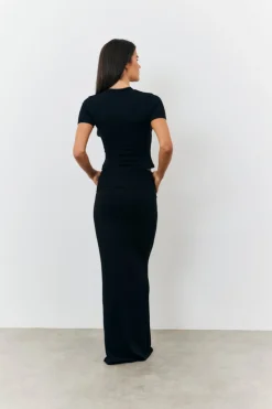 Best Fits Sculpting Fold Over Waistband Maxi Skirt Black