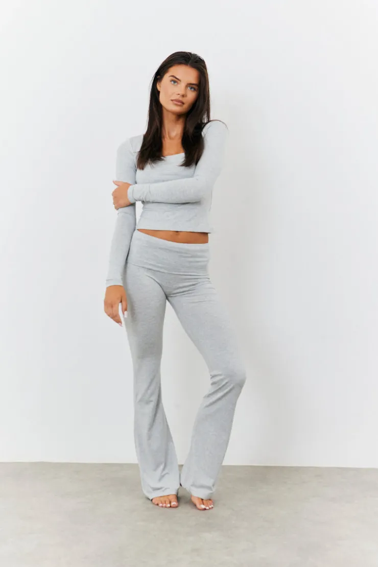 Discount Fits Sculpting Fold Over Waistband Flare Leg Trouser Grey