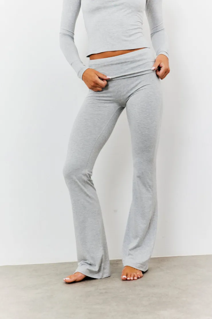 Discount Fits Sculpting Fold Over Waistband Flare Leg Trouser Grey