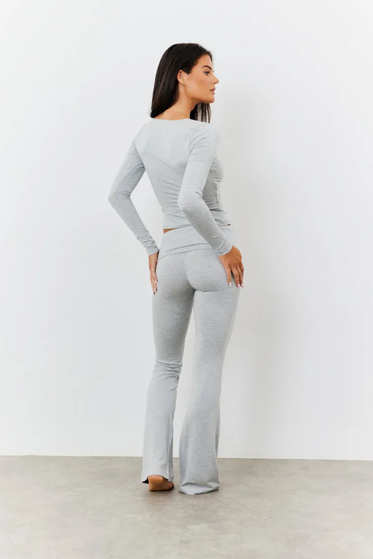 Discount Fits Sculpting Fold Over Waistband Flare Leg Trouser Grey
