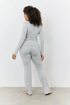Discount Fits Sculpting Fold Over Waistband Flare Leg Trouser Grey