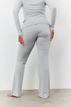 Discount Fits Sculpting Fold Over Waistband Flare Leg Trouser Grey