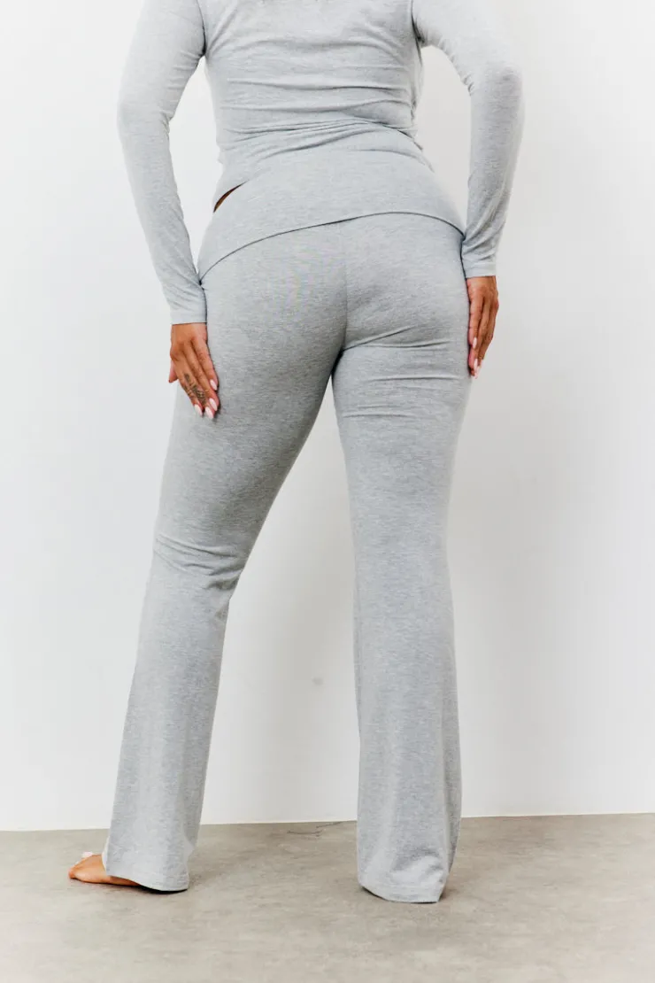 Discount Fits Sculpting Fold Over Waistband Flare Leg Trouser Grey
