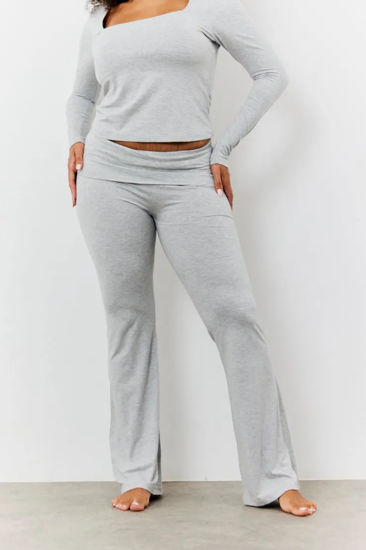 Discount Fits Sculpting Fold Over Waistband Flare Leg Trouser Grey