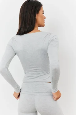 Outlet Fits Sculpting Long Sleeve Scoop Neck T-Shirt Grey