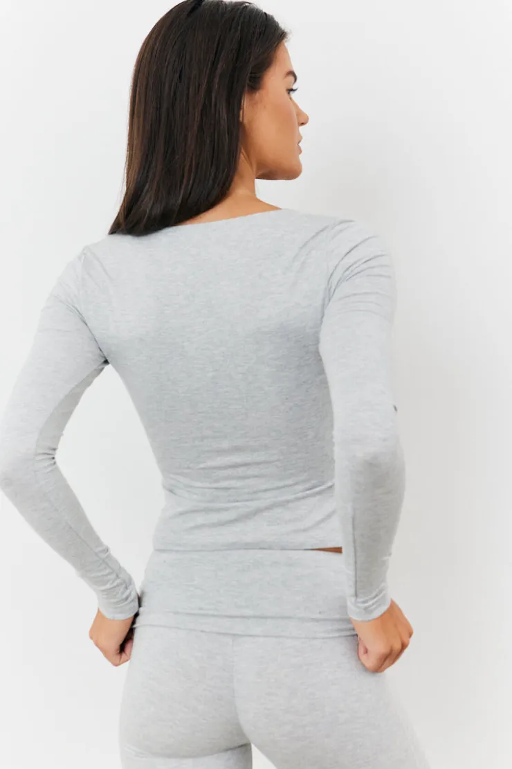 Outlet Fits Sculpting Long Sleeve Scoop Neck T-Shirt Grey