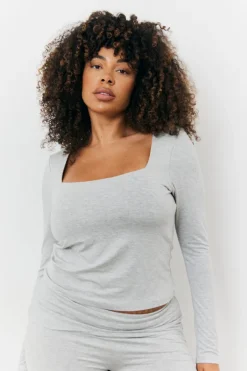 Outlet Fits Sculpting Long Sleeve Scoop Neck T-Shirt Grey