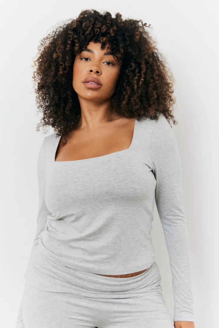 Outlet Fits Sculpting Long Sleeve Scoop Neck T-Shirt Grey