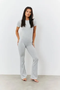 Best Fits Sculpting Short Sleeve Wide Leg Jumpsuit Grey