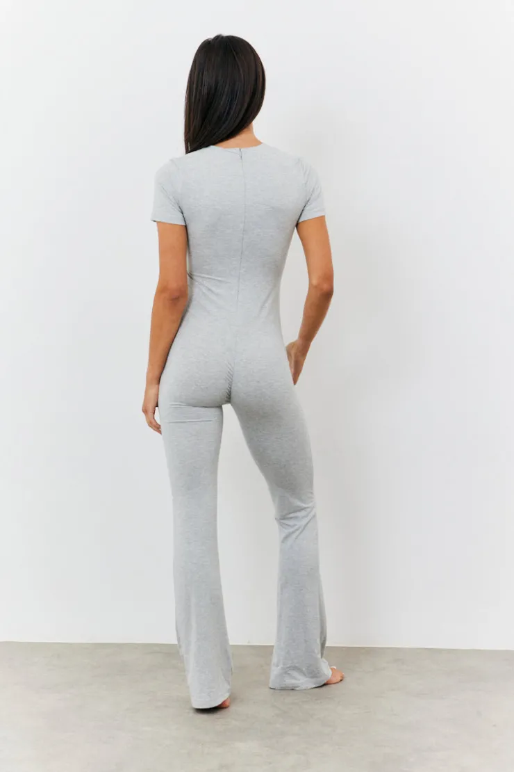 Best Fits Sculpting Short Sleeve Wide Leg Jumpsuit Grey