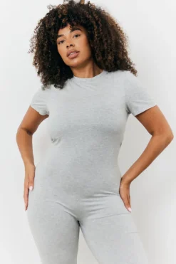 Best Fits Sculpting Short Sleeve Wide Leg Jumpsuit Grey
