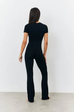 Online In the Style Sculpting Short Sleeve Wide Leg Jumpsuit Black